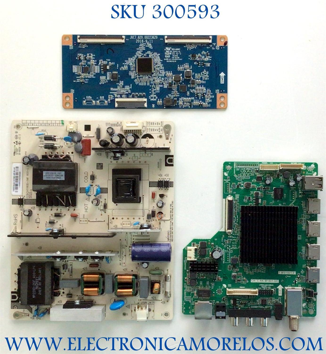 KIT DE TARJETAS PARA TV ONN / MAIN T.MS1801.81 / CH_C.RK.M1801-UC / FUENTE CH1160D-1MF / CH1160D-1MF 600-U D / T-CON JUC7.820.00223629 / E214887 / CQC16001140672 / PANEL C580Y19-D6 / MODELO 100018971